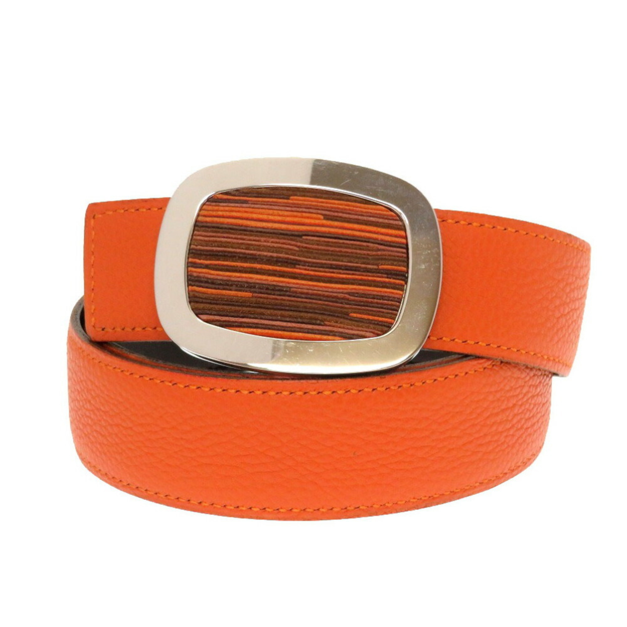 Hermes Belt Vibrato Leather Orange Brown 0182